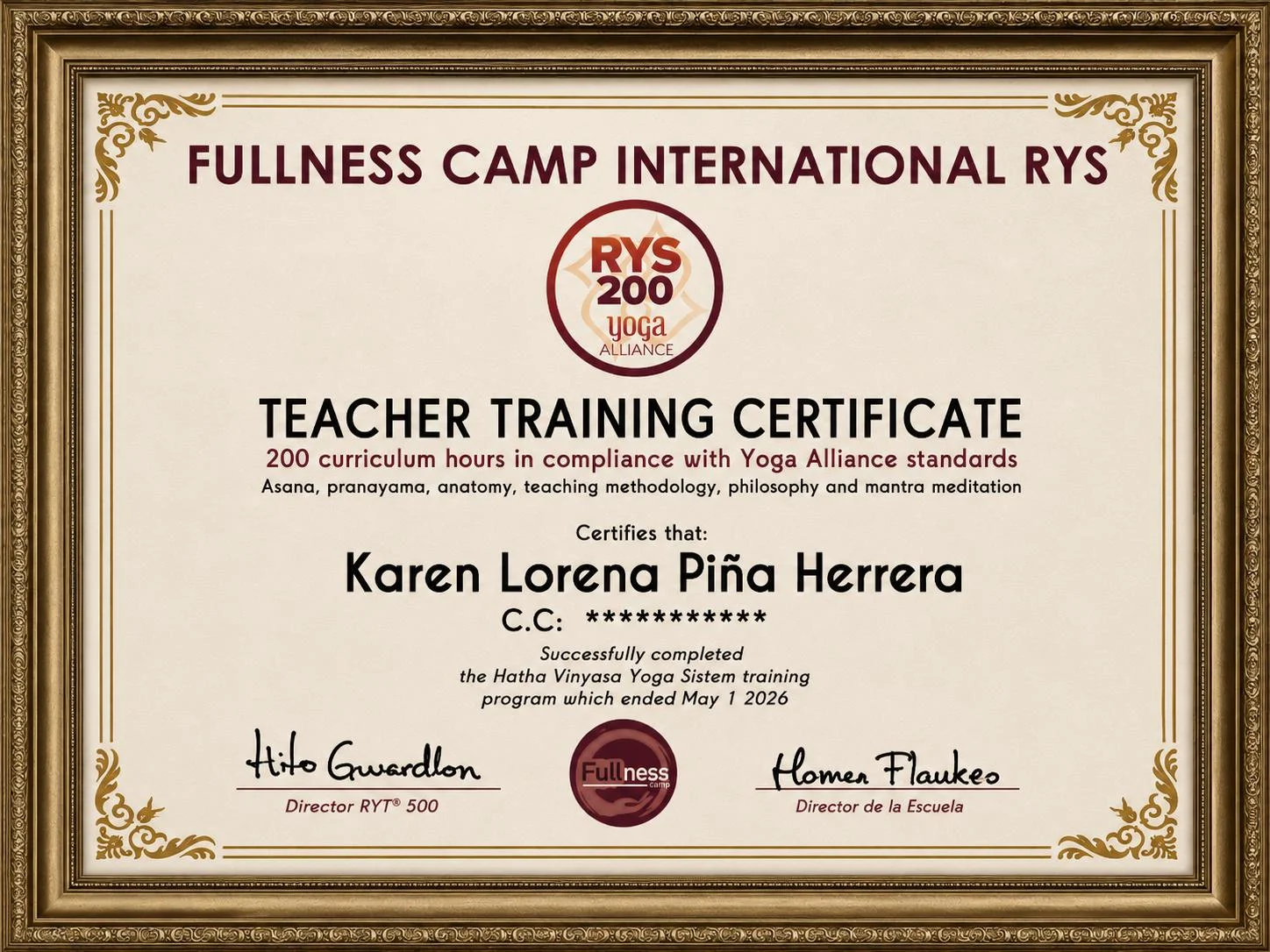 Training certificate fullness